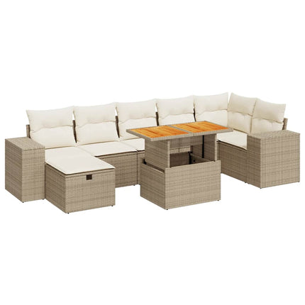 Trädgårdssoffset med dynor 5 delar beige konstrotting akacia