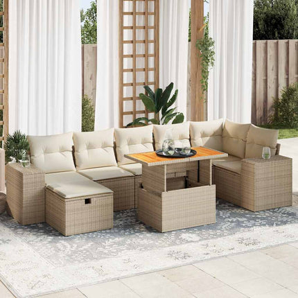 Trädgårdssoffset med dynor 5 delar beige konstrotting akacia