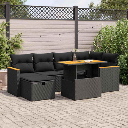 Loungegrupp för trädgården med dynor 8 delar svart konstrotting