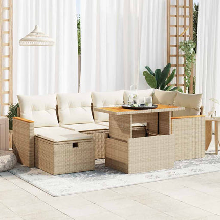 Matgrupp för trädgården med dynor 8 delar beige konstrotting