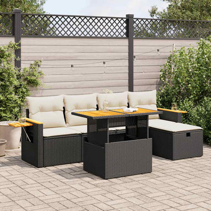 Loungegrupp med dynor 6 delar svart konstrotting