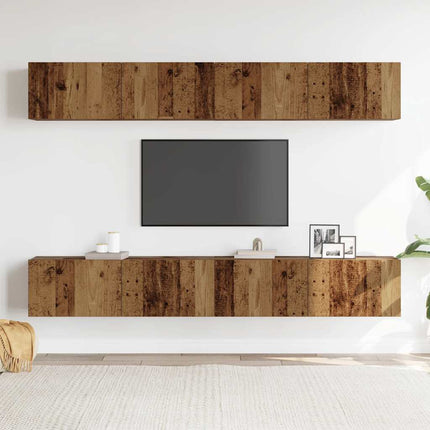 Väggmonterad TV-möbelset 4 delar gammalt trä 100x30x30 cm