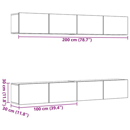 Väggmonterad TV-möbelset 4 delar gammalt trä 100x30x30 cm