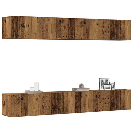 Väggmonterad TV-möbelset 4 delar gammalt trä 100x30x30 cm