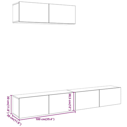 Väggmonterade TV-skåp 3 st ek 100x30x30 cm konstruerat trä