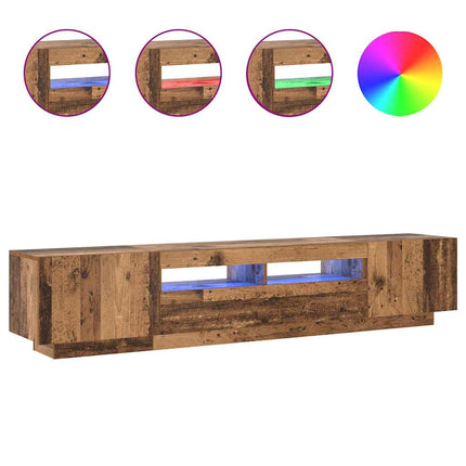 TV-bänk med LED-lampor åldrat trä 200x35x40 cm konstruerat trä
