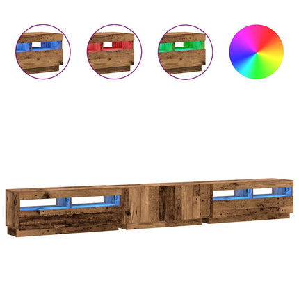 TV-bänk med LED-lampor åldrat trä 300x35x40 cm konstruerat trä