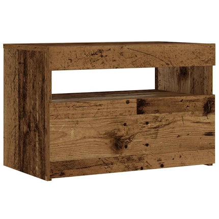 Sängbord med LED-lampor gammalt trä 60x35x40cm konstruerat trä