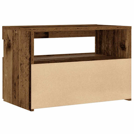 Sängbord med LED-lampor gammalt trä 60x35x40cm konstruerat trä