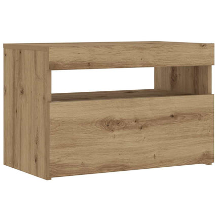 Sängbord med LED-lampor hantverksmässig ek 60x35x40 cm