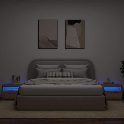 Sängbord med LED-lampor hantverksmässig ek 60x35x40 cm