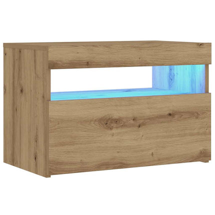 Sängbord med LED-lampor hantverksmässig ek 60x35x40 cm