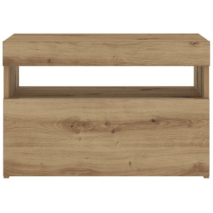 Sängbord med LED-lampor hantverksmässig ek 60x35x40 cm