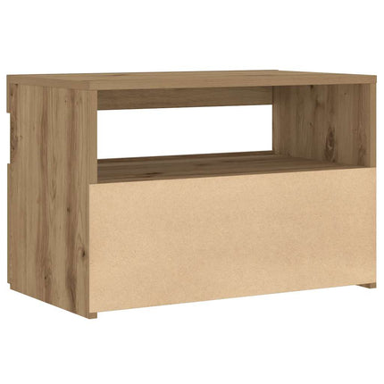 Sängbord med LED-lampor hantverksmässig ek 60x35x40 cm
