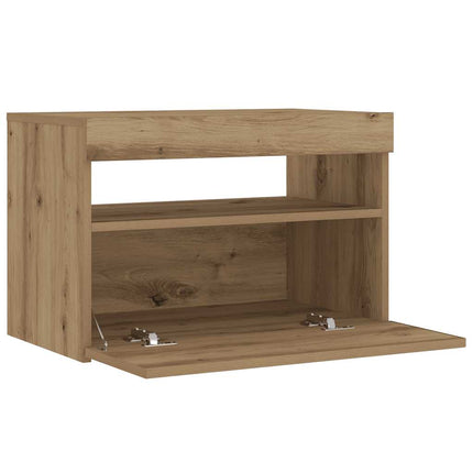 Sängbord med LED-lampor hantverksmässig ek 60x35x40 cm