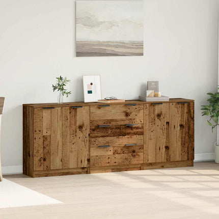 Skänkar 3 delar åldrat trä 60x30x70 cm konstruerat trä