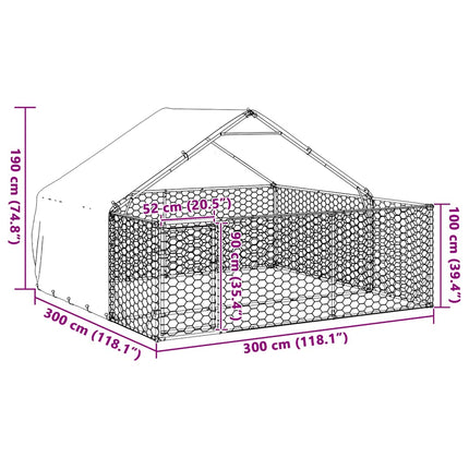 Hundkoja för utomhusbruk med gård 3x3x1,9 m galvaniserat stål