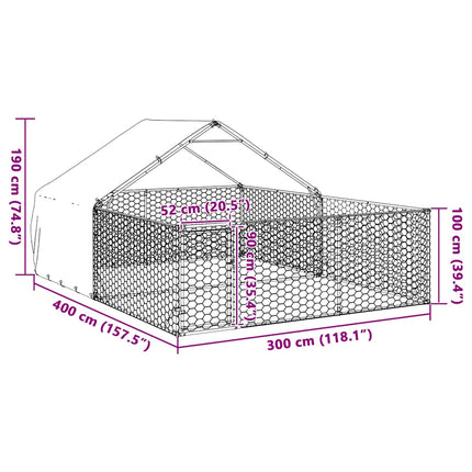 Hundkoja för utomhusbruk med gård 4x3x1,9 m galvaniserat stål