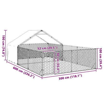 Hundkoja för utomhusbruk med gård 6x3x1,9 m galvaniserat stål