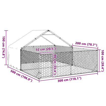 Hundkoja för utomhusbruk med gård 5x3x1,9 m galvaniserat stål