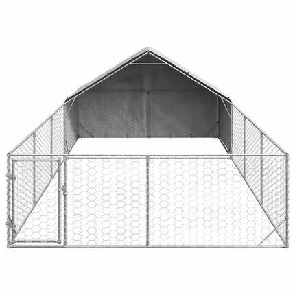 Hundkoja för utomhusbruk med gård 7x3x1,9 m galvaniserat stål