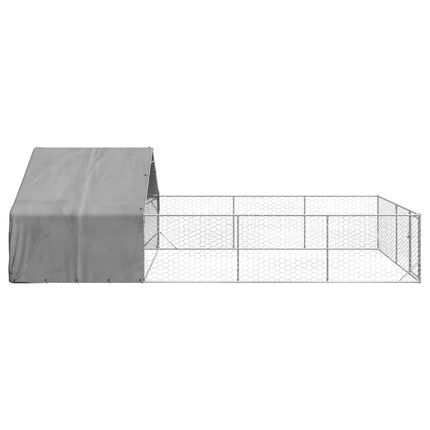 Hundkoja för utomhusbruk med gård 7x3x1,9 m galvaniserat stål