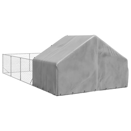 Hundkoja för utomhusbruk med gård 7x3x1,9 m galvaniserat stål