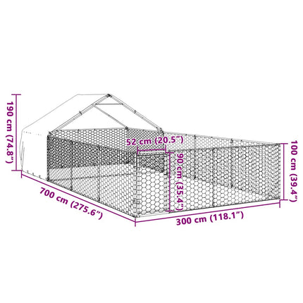 Hundkoja för utomhusbruk med gård 7x3x1,9 m galvaniserat stål