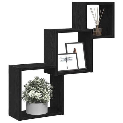 Vägghyllor kub svart ek 68x15x68 cm konstruerat trä