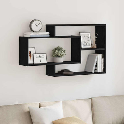 Vägghylla svart ek 104x20x58,5 cm konstruerat trä