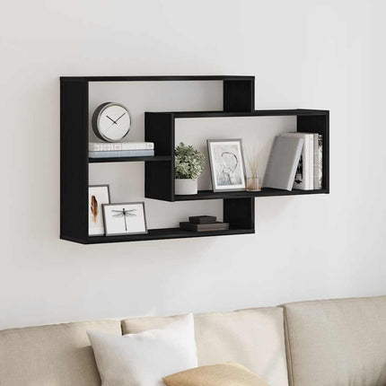 Vägghylla svart ek 104x20x58,5 cm konstruerat trä