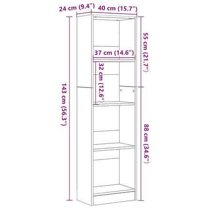 Bokhylla svart ek 40x24x143 cm konstruerat trä