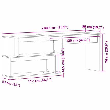 Skrivbord Svart Ek 200 x 50 x 76 cm Konstruerat trä