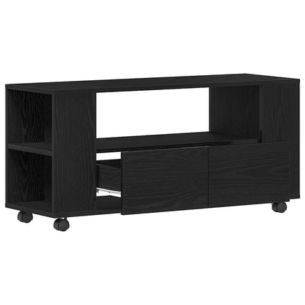 TV-bänk med hjul svart ek 102x34,5x43 cm konstruerat trä