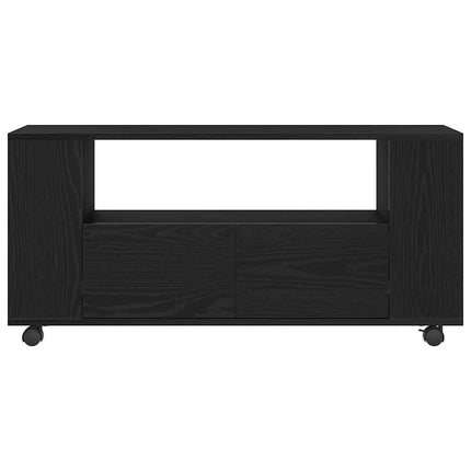 TV-bänk med hjul svart ek 102x34,5x43 cm konstruerat trä