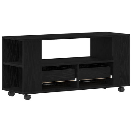 TV-bänk med hjul svart ek 102x34,5x43 cm konstruerat trä