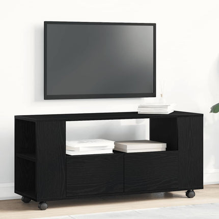 TV-bänk med hjul svart ek 102x34,5x43 cm konstruerat trä