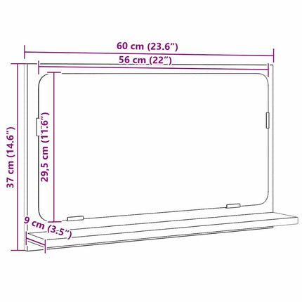 Spegelhylla Svart Ek 60 x 10,5 x 37 cm Konstruerat trä