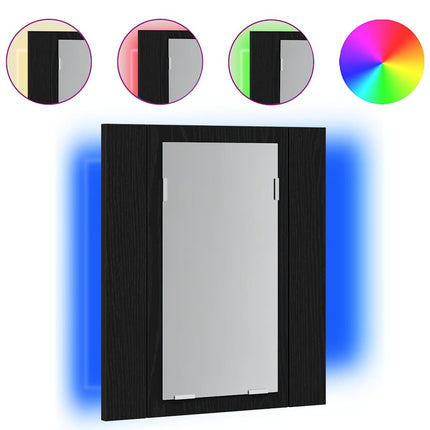 LED-spegelskåp för badrum svart ek 40x12x45 cm konstruerat trä