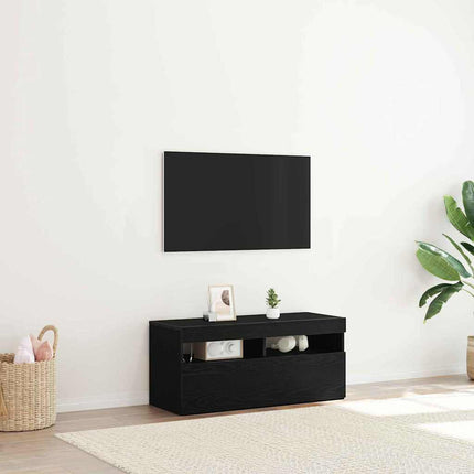 TV-skåp med LED Svart Ek 90 x 35 x 40 cm Konstruerat trä