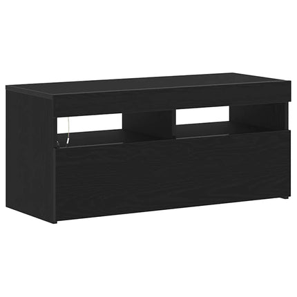 TV-skåp med LED Svart Ek 90 x 35 x 40 cm Konstruerat trä