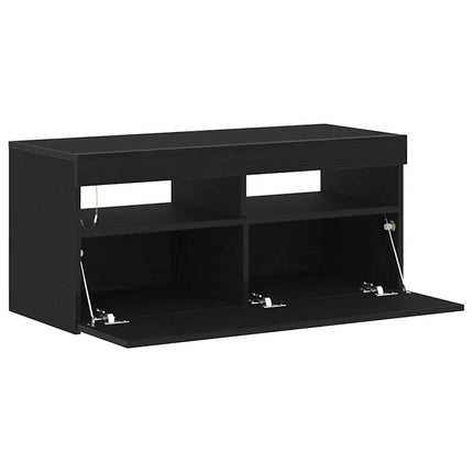TV-skåp med LED Svart Ek 90 x 35 x 40 cm Konstruerat trä