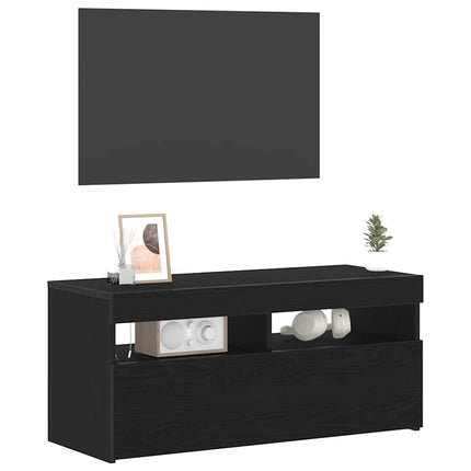 TV-skåp med LED Svart Ek 90 x 35 x 40 cm Konstruerat trä