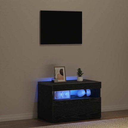 TV-skåp med LED Svart Ek 60 x 35 x 40 cm Konstruerat trä