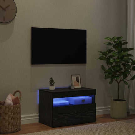 TV-skåp med LED Svart Ek 60 x 35 x 40 cm Konstruerat trä