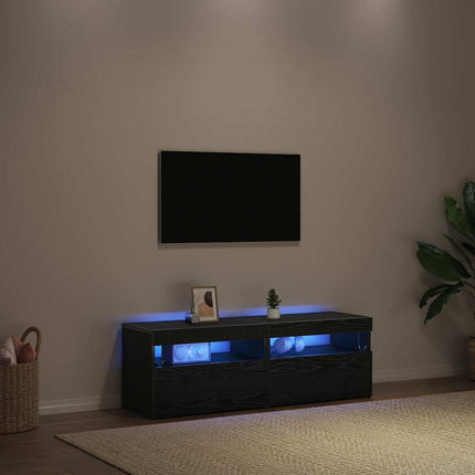 TV-skåp med LED 2 pcs Svart Ek 60 x 35 x 40 cm Konstruerat trä
