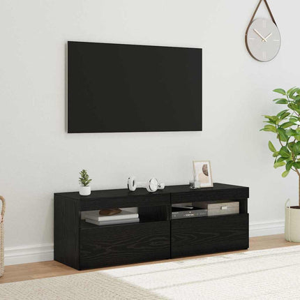 TV-skåp med LED 2 pcs Svart Ek 60 x 35 x 40 cm Konstruerat trä