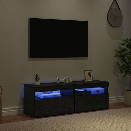 TV-skåp med LED 2 pcs Svart Ek 60 x 35 x 40 cm Konstruerat trä