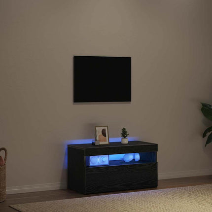 TV-skåp med LED Svart Ek 75 x 35 x 40 cm Konstruerat trä