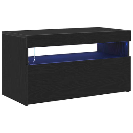 TV-skåp med LED Svart Ek 75 x 35 x 40 cm Konstruerat trä